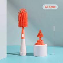 3 In 1 Penguin Silicone Bottle Brush Set Stand Hidden Type With Nipple & Straw Brush Bottles Cups Vacuum Flask - 4in1Blue - View 3