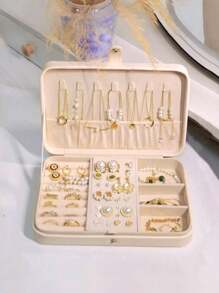 1pc PU Leather Small Jewelry Box, Suitable For Women & Girls, Double Layer Portable Mini Travel Jewelry Box For Earrings, Rings, Necklaces, Bracelets, Christmas Gift For Friends, Back To School Gift - Multicolor - View 5