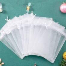 10/50/100pcs White Gift Packaging Bags, White Organza Candy Bags For Dinner Table, Various Festival Party Packaging Supplies, Holiday Home Goods, Wedding Party Gift Packaging