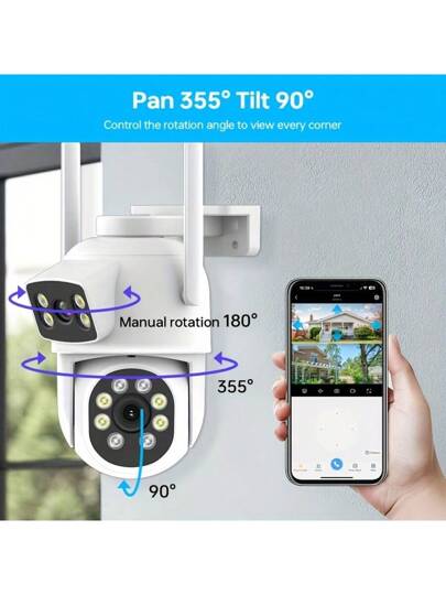 1pc 5G WIFI ,2MP+2MP Dual Len Wireless Outdoor Security Camera,Smart PTZ Home Surveillance Cameras 2.4/5Ghz Wifi,Indoor CCTV IP Cameras,Auto Tracking,Alarm Night Vision, Pan Tilt Rotation, Video Network Camera System Supports Two Way Audio view 6