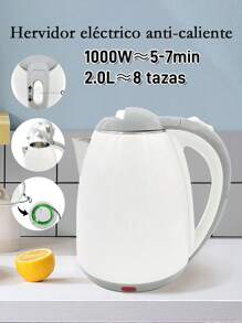 Tetera electrica, Hervidor de Agua Eléctrico, Tetera Eléctrica, Jarra Inalámbrica, 2 Litros, 1000 W, Acero Inoxidable, Resistente, Hierve agua en minutos, Base removible, - Blanco - Ver 2