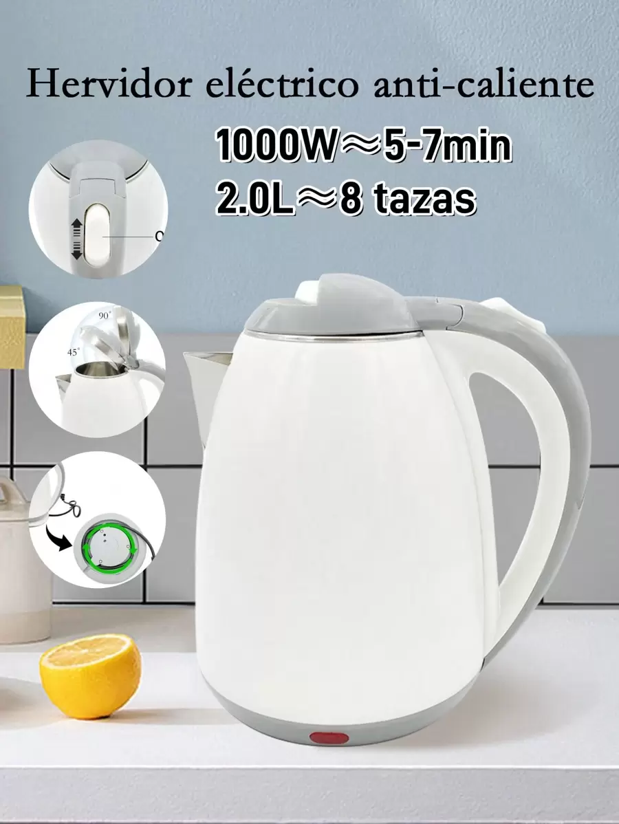 Tetera electrica, Hervidor de Agua Eléctrico, Tetera Eléctrica, Jarra Inalámbrica, 2 Litros, 1000 W, Acero Inoxidable, Resistente, Hierve agua en minutos, Base removible,