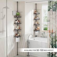 WSBArt - Organizador de ducha resistente – 4 niveles ajustable, acero inoxidable inoxidable, 32-122 pulgadas - Gris - Ver 4