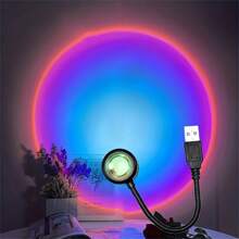 Sunset Glow LED Projection Lamp - USB Powered, 360° Rotatable, Perfect For Home Decor, Bedroom Ambiance, And Party Photography - Black - View 12