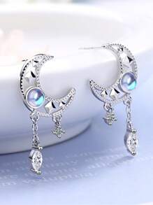 1 对青少年时尚方晶锆石和人造月光石耳坠，适合女孩礼物，适合日常装饰，适合派对珠宝生日礼物 - 1# - 查看 2