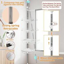 WSBArt - Organizador de ducha resistente – 4 niveles ajustable, acero inoxidable inoxidable, 32-122 pulgadas - Blanco - Ver 5