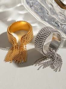 1Pc Stainless Steel Bead Tassel Ring With High-End Titanium Steel Jewelry For Women's Daily Wear And Fashionable Party Gifts