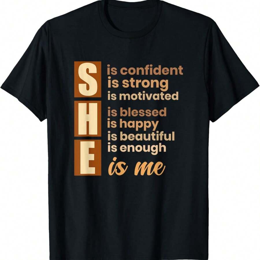 She Is Me Strong Educated Women Girls T-Shirt - 黑色 - 查看 1
