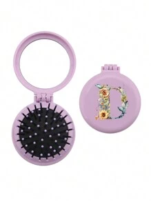 1 pezzo Pettine mini floreale esclusivo per matrimonio con 26 lettere, compatto e portatile, pettine mini con cuscinetto d aria pieghevole per massaggio, specchio incorporato, essenziale per viaggi e campeggio. Indispensabile per il ritorno a scuola e le vacanze - Viola - Visualizzare 15