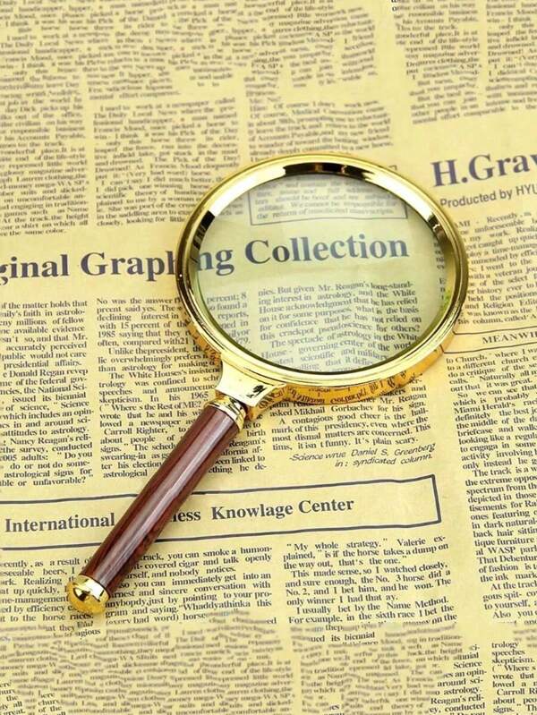 Handheld 10X 60mm, 70mm, 80mm,90mm Diameter Magnifier Lens With Faux Wood Handle, Gold-Plated Gifts Birthday Graduation