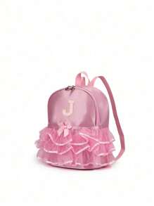 1pc Girls' Nylon Zipper A-Z 26 Letter Fashion Lace Dance Bag, Ballet Bag, Latin Dance Backpack, Suitable For Daily Use (Zipper Random) (DIY Letter Stickers) - Pink - View 6