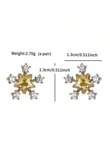 1 Pair Fashion Casual Personalized Minimalist Luxury Sparkly Colorful Cubic Zirconia Star & Snowflake 14K Plated Earrings, Suitable For Women, Everyday Wear, Party, Birthday, Valentine's Day, Elegant Jewelry Gift