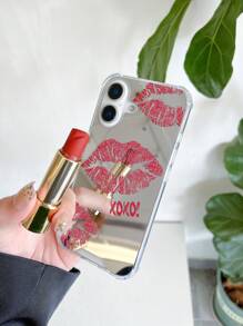 Funda protectora para teléfono con patrón de labios rojos y espejo, a prueba de caídas, compatible con iPhone