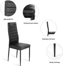 Modern Faux Leather Dining Chairs Set 2 High Back Padded Kitchen Chairs With Chrome Metal Legs For Dining Room Living Room Office And Lounge - 黑色 - 查看 4