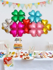 5pcs Heart Shaped Four Leaf Clover Foil Balloons - Great For Weddings, Birthdays And Celebrations - Mixed Colors, Wedding Decoration Balloons, Birthday Theme Decoration Balloons, Indoor And Outdoor Decoration Balloons, Anniversary, Photo Background Decoration Room Decoration