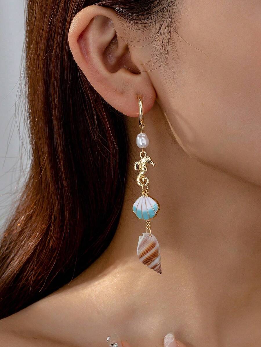 1 Pair Summer Ocean Sea Beach Style Shell Decor Dangle Earring For Women - Multicolor - View 1