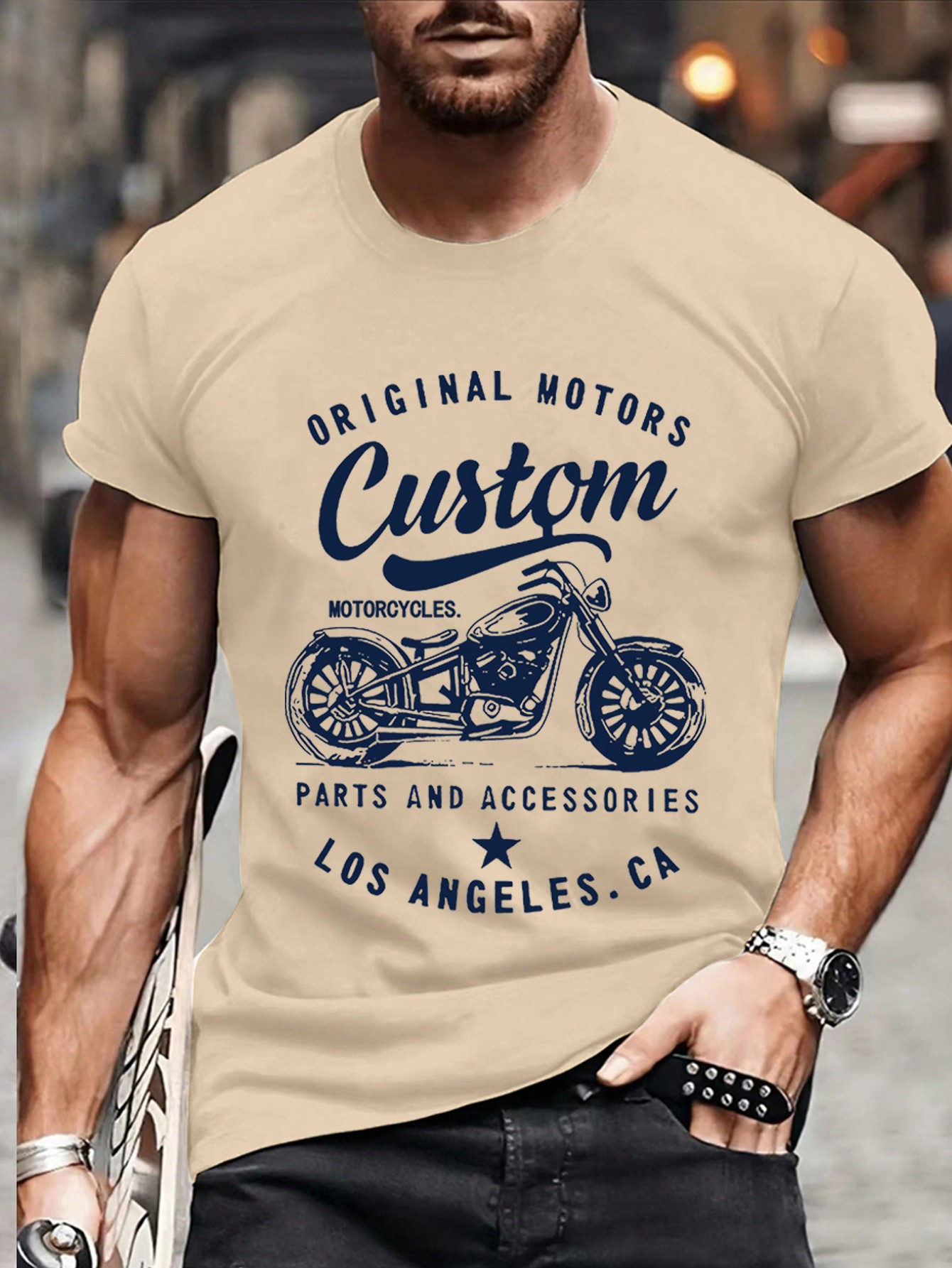 Men's Motorcycle & Letter Print Short Sleeve T-Shirt