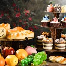 1 Pc Tree Stump Themed Paper Cupcake Stand, Paper Products,3-Tier Centerpiece For Baby Shower And Birthday Party - Multicolor - View 7