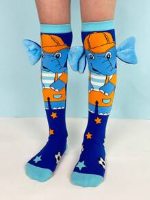 1 paio di calzini da bambino con orecchie d'elefante 3D, adatti per calze al ginocchio, look casual estivo e uso in festa.