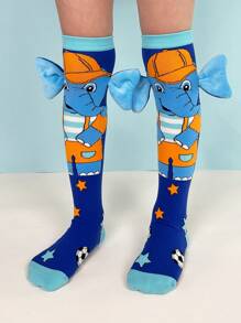 1 paio di calzini da bambino con orecchie d'elefante 3D, adatti per calze al ginocchio, look casual estivo e uso in festa.