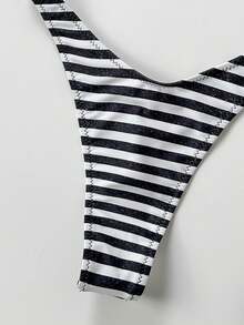 Đồ bơi nữ cơ bản kẻ sọc, phù hợp cho nhiều dịp từ hồ bơi đến bãi biển vào mùa hè, bikini tam giác nhỏ mặc hàng ngày khi đi nghỉ mát. - Đen và trắng - Xem 6