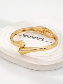 1pc Unique Hollow Design Gold & Silver Oversized Metal Bangle Bracelet, For Women - Gold - View 3