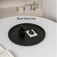 1pc Minimalist Metal Decorative Tray, Round Black Color, Suitable For Potted Plants, Candles, Cosmetics Storage, Desktop Organization