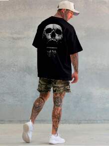 Oversized Skull T-Shirt Cbum Shirt Bodybuilding Gym Workout - 黑色 - 查看 5