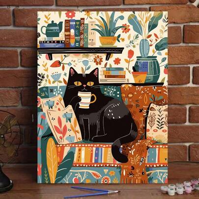 Diy Acrylic Paint By Digital Oil Painting Kit Adult - Frameless 16 "X 20" Cartoon Cat Design, Crease-Free Roll Color Printed Canvas, Complete With Paint And Paintbrush, Perfect For Beginner Stress Relieving Crafts, Perfect For Home Decor And Unique Gifts