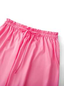 Conjunto de Pijama Floral para Mujer, Camisa de Manga Corta con Lazo y Shorts, Ropa de Dormir y Descanso Diario - Rosa - Ver 9