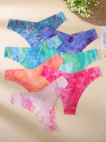 7 件套女士扎染印花性感 V 型腰带无缝光滑舒适透气内裤 - 彩色 - 查看 3