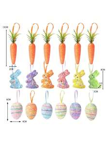 1pc/6pcs/12pcs Easter Colorful Foam Bead Rabbit & Carrot Shaped Realistic Ornament, Easter Holiday Decorations