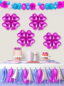 5pcs Heart Shaped Four Leaf Clover Foil Balloons - Great For Weddings, Birthdays And Celebrations - Mixed Colors, Wedding Decoration Balloons, Birthday Theme Decoration Balloons, Indoor And Outdoor Decoration Balloons, Anniversary, Photo Background Decoration Room Decoration