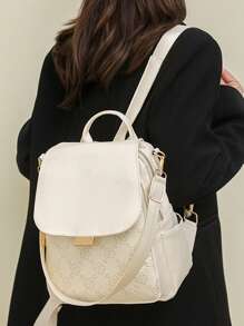 时尚女士多用途大容量笔记本电脑旅行背包，街头风格 - 白色 - 查看 3