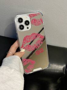 Funda protectora para teléfono con patrón de labios rojos y espejo, a prueba de caídas, compatible con iPhone