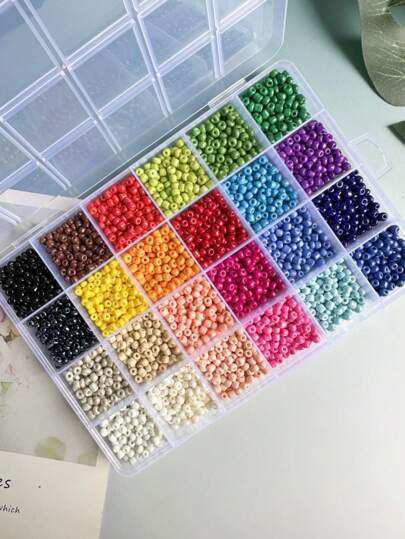 24 Colors 3mm-4mm Fashionable Bright Glass Seed Beads, Multi-Element Matching Beads For DIY Jewelry Making Necklace Bracelet Earrings Handcraft Accessories Sewing Supplies