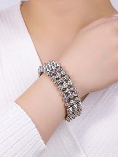 LADYCOCO 1/2pcs Punk New Rivet Bracelet Couple Style Women's Gold Color Personalized Bold Rivet Bracelet Daily Wear Music Festival (ABS Plastic Material)