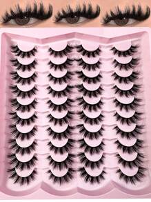 20Pairs False Eyelashes Manga Lashes Cat Eye Lashes Faux Mink Eyelashes Fox Eye Eyelashes Natural Full Lashes Cosplay Travel Essentials Makeup Tools - màu đen - Xem 1