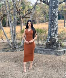 Modal Knit Longuete Dress Open Back Racerback Carnival Look - Rust - View 1