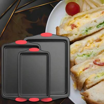 1 Piece / 3 Pieces Set High-Quality Baking Pan, Carbon Steel Baking Pan Frying Pan Set, With Handle, Heavy Carbon Steel, Easy To Clean Cookies And Baking Pan, Even Heat Distribution, Easy To Use, Baking Like A Professional, Non-Stick Baking Pan, Oven Accessories, Baking Tools, Kitchen Gadgets, Kitchen Accessories