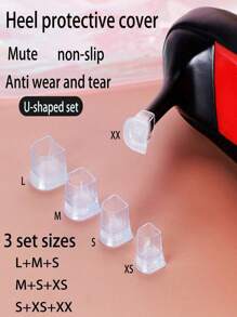 3 sets de protectores de tacón de aguja, puntas de repuesto para tacones, silenciosos y amortiguadores de impactos, almohadillas de reparación resistentes al desgaste, tapas de tacón en forma de U y en forma de media luna - 3 juegos transparentes - Ver 10