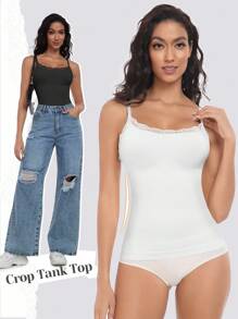KIKIMINK 3 Pcs Women Tummy Control Shapewear Tank Top Lace Camisole Seamless Compression Body Shaper Tops - 黑/白/膚色 - 查看 2