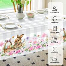 Tovaglia rettangolare pasquale, con stampe floreali, coniglietti e uova, in stile plaid buffalo, adatta per cene, feste, picnic, interno ed esterno, primavera