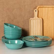 The Dinnerware Sets, Melamine Dinner Service For 6, 18-Piece Plates And Bowls Set, Dishwasher Safe, Turquoise - Turquoise - View 2