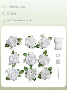 160cm White Rose Artificial Flower Decoration Set, DIY Bridal Car Front Decor, Gift For Wedding, Birthday, Graduation - Multicolor - View 7