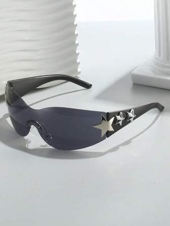 1pair Women Star Full Wrap-Around Frame White Mercury Fashion Ladies Glasses For Cool Outdoor Travel Vacation Sports Cycling Eyewear Clothing Accessories,Y2k Style Sporty Candy Color One-Piece ,Shades For Summer Beach Vacation,Outdoor,Travel