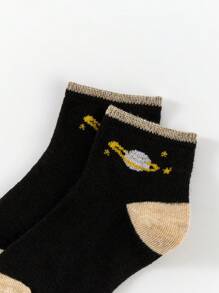 5 Pairs Kids Socks, Cute Baby & Toddler Short Socks, Popular Sports & Floor Socks, Rocket & Robot Print, Suitable For Boys, All Seasons