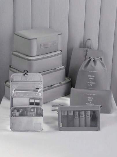 9pcs/1 Set Portable Travel Organizer Bags, Include Clothes/Cosmetic/Jewelry/Toiletry Storage Bags, Suitable For Business Trip, Vacation, Dorm, Bedroom Decor, Student/Teacher Clothing Storage, Essential Travel Accessories, Valentine's Day Gift,Boho Vibes