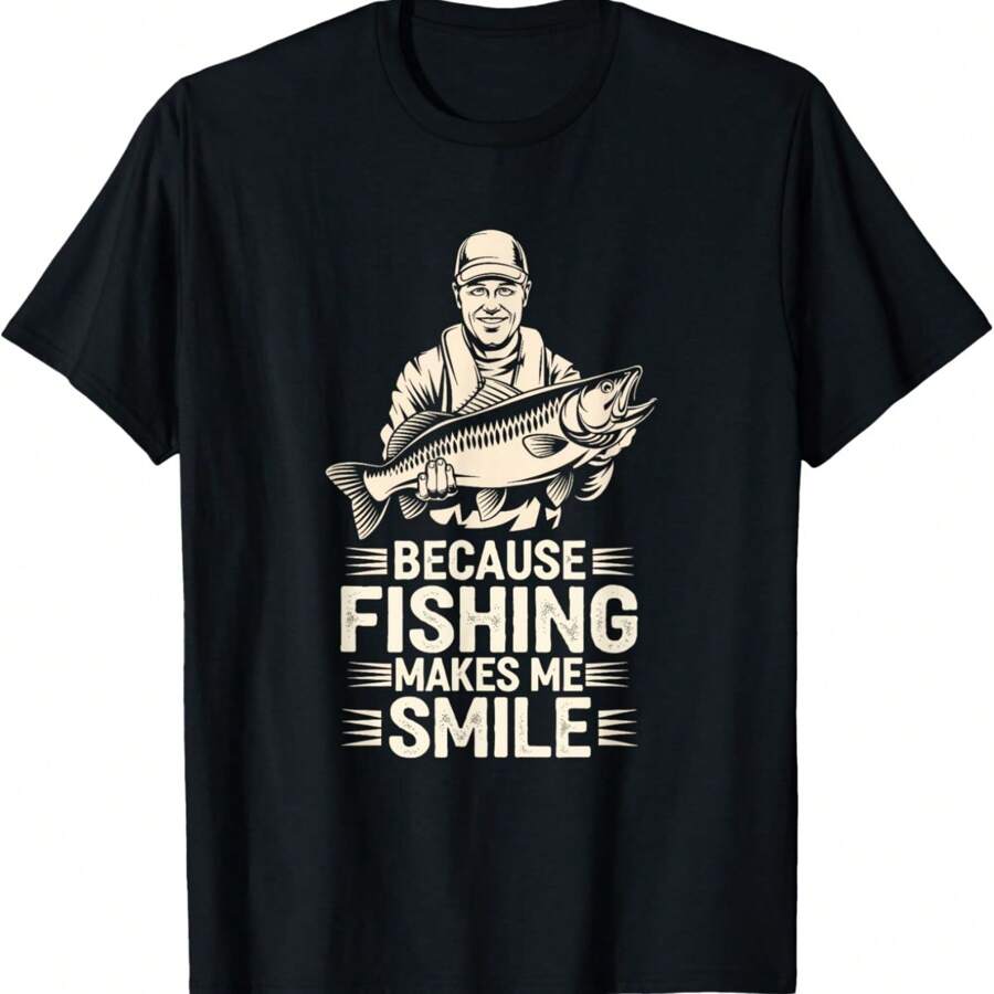 Bass Fishing Fisherman Fish Dad Fishing Reel Funny Fishing T-Shirt - Black - View 1