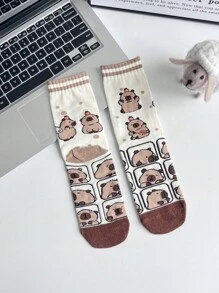 1 Pair Women Cute Capybara Crew Sock Comfortable For Daily , Sports , Party - Multicolor - View 6